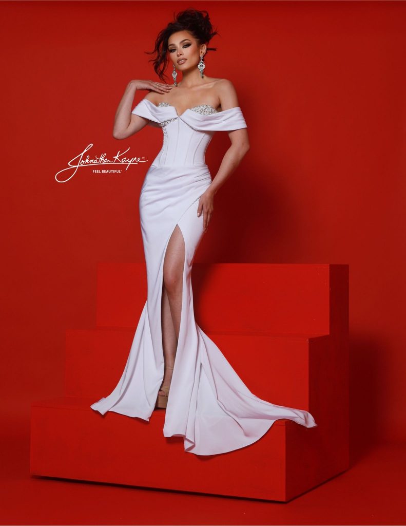 bridal, bridal cross over, evening gown, white formal wear, white pageant gown, white bridal gown, gown with corset, white prom dress
